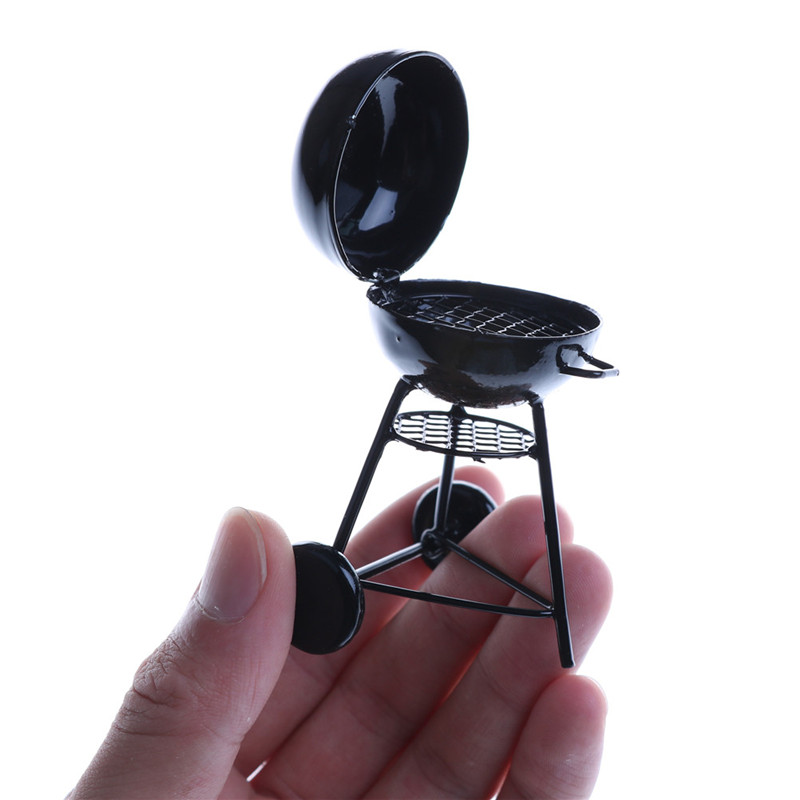 Kids Outdoor Doll House - 1:12 Dollhouse Miniature Black BBQ Grill