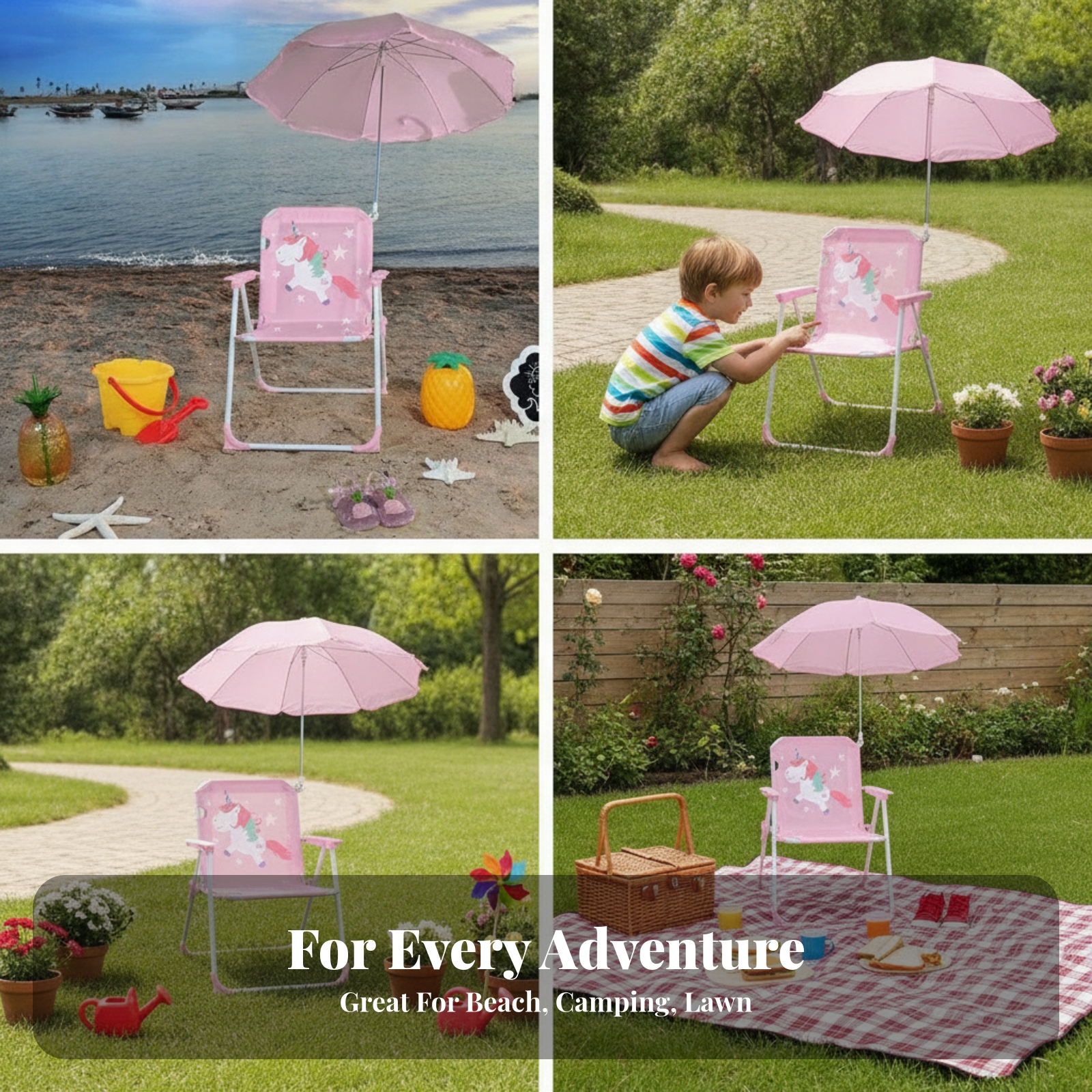 Kids Outdoor Folding Chair - Kids Beach Chair with Umbrella Collapsible