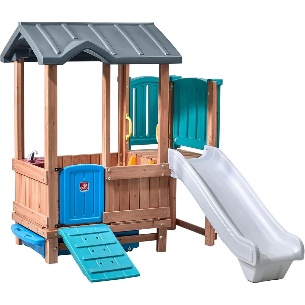 Kids Outdoor Swing And Slide - Step2 Woodland Adventure Playhouse & Slide,