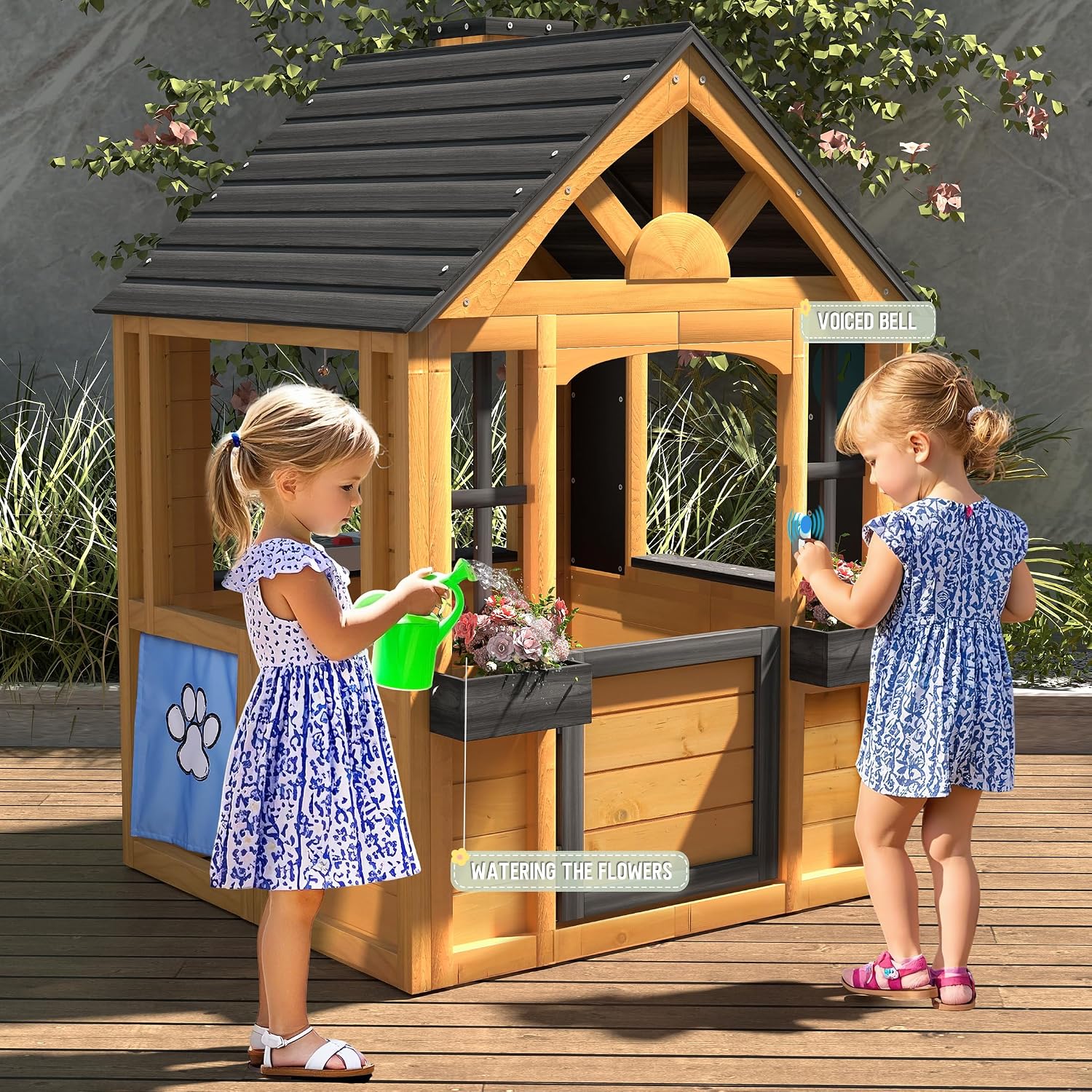 Outdoor Kid Friendly - Cedar Wood Outdoor Kids Playhouse,With Kitchen