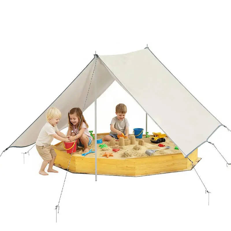 Kids Outdoor Sandbox - Qaba Wooden Sandbox with Large Canopy,