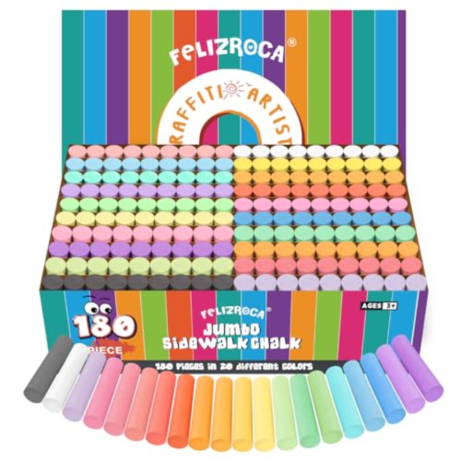 Chalk Outdoor Jumbo - 180PCS Sidewalk Chalks Set in 20