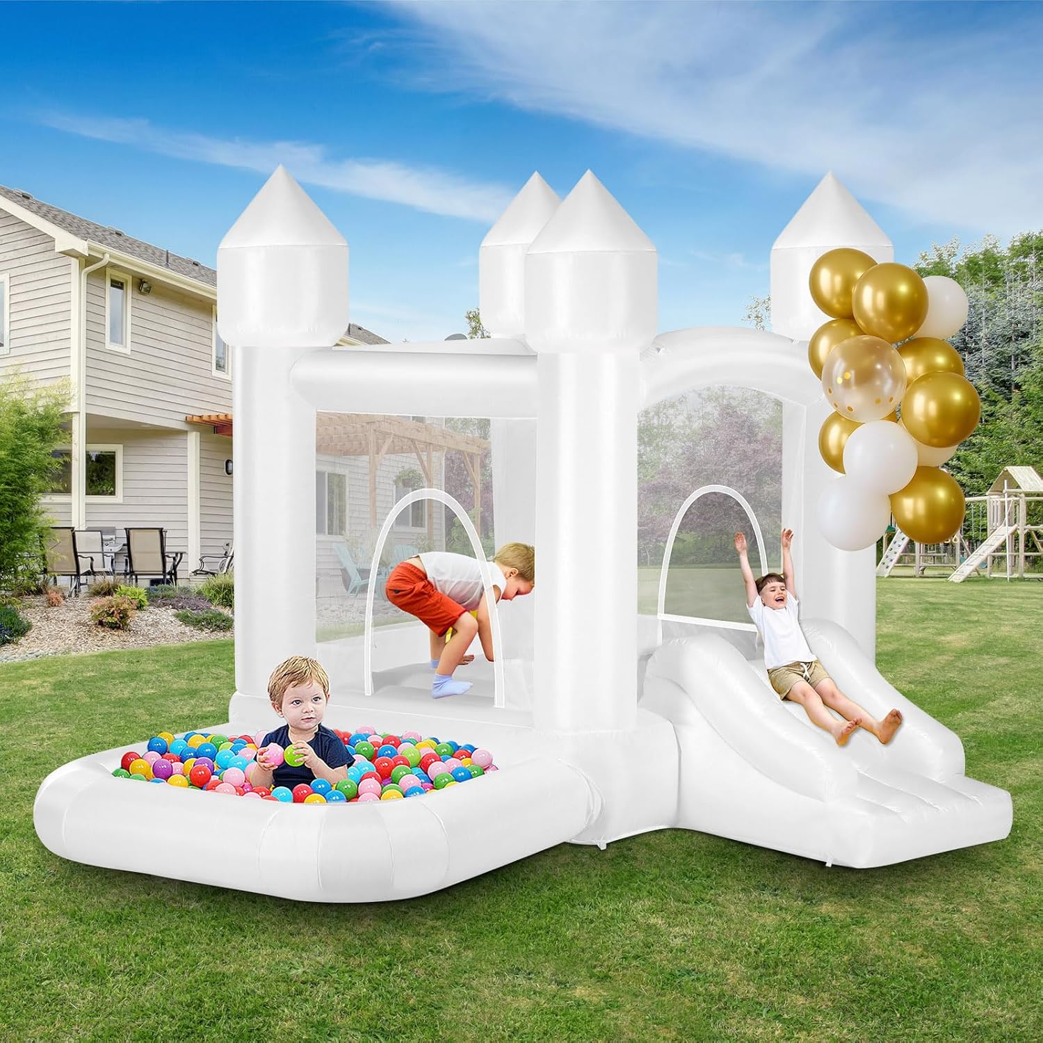 Kids White Bounce House with B - Kids Outdoor Ball 리뷰 및 가격