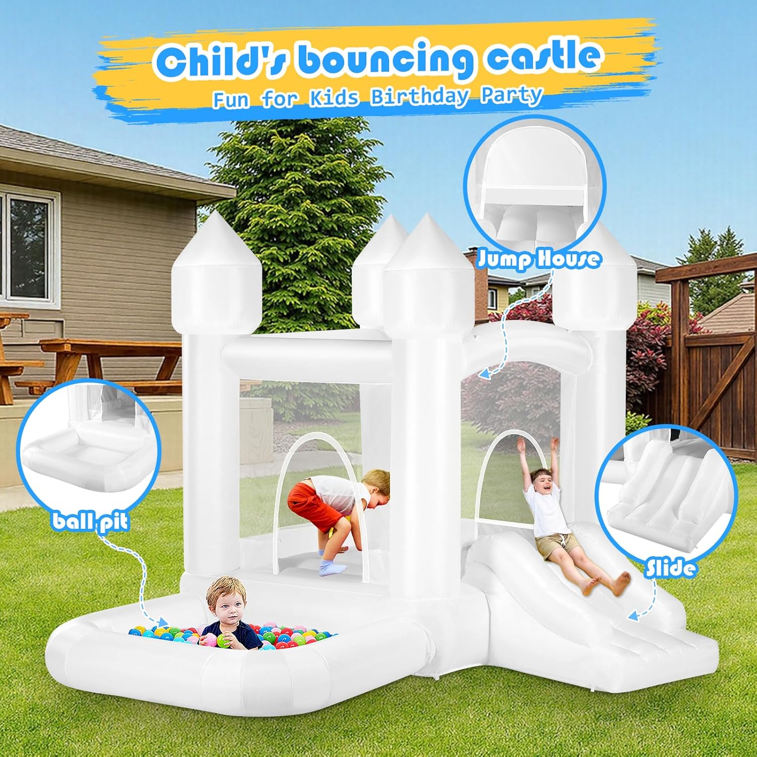 Kids White Bounce House with B - Kids Outdoor Ball 리뷰 및 가격