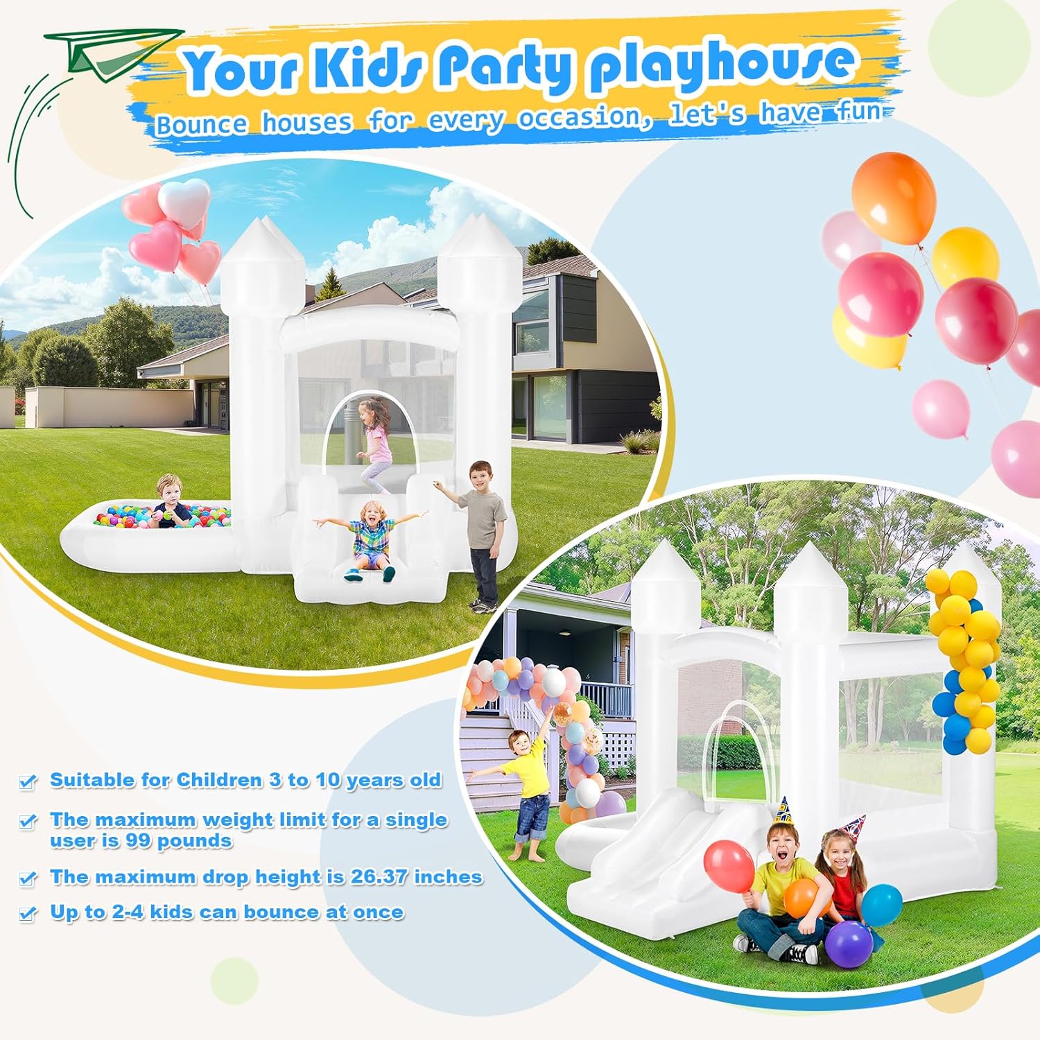 Kids White Bounce House with B - Kids Outdoor Ball 리뷰 및 가격