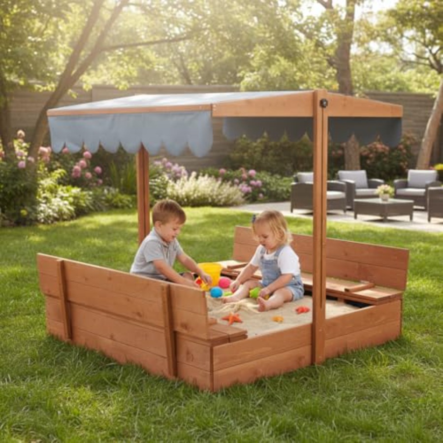 Outdoor wooden sandbox with li - Kids Outdoor Sandbox 리뷰 및 가격