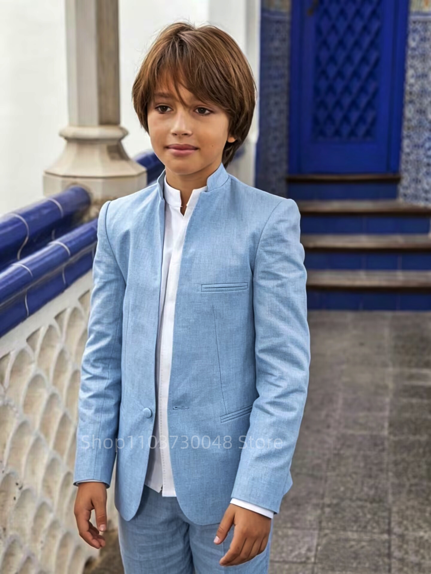 Blue/Beige Linen 2-Piece Boys  - Kids Outdoor Jacket 리뷰 및 가격