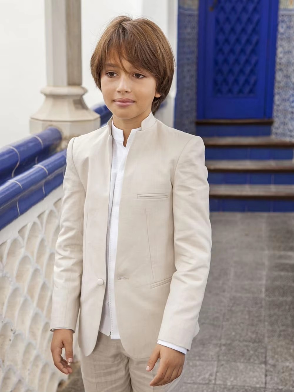 Blue/Beige Linen 2-Piece Boys  - Kids Outdoor Jacket 리뷰 및 가격