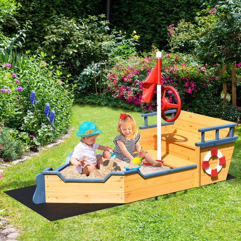 Kids Pirate Boat Wooden Sandbo - Kids Outdoor Sandbox 리뷰 및 가격