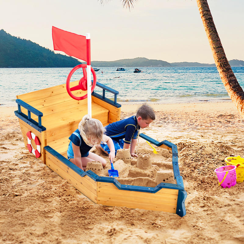 Kids Pirate Boat Wooden Sandbo - Kids Outdoor Sandbox 리뷰 및 가격