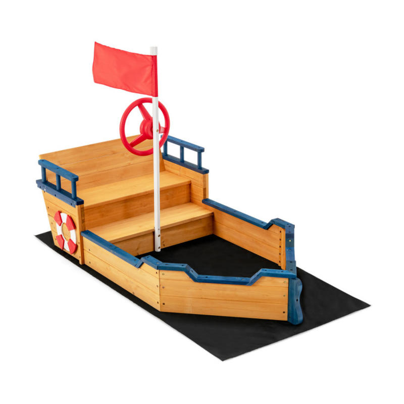 Kids Pirate Boat Wooden Sandbo - Kids Outdoor Sandbox 리뷰 및 가격