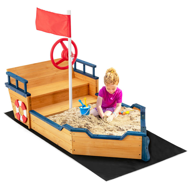 Kids Pirate Boat Wooden Sandbo - Kids Outdoor Sandbox 리뷰 및 가격