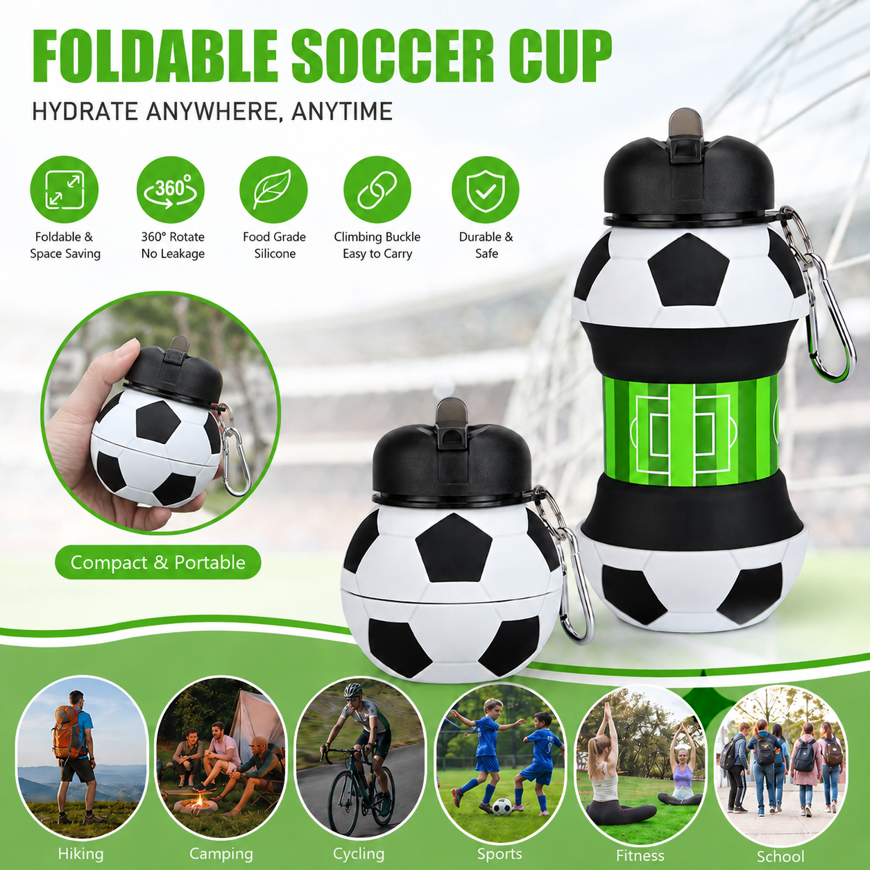 550ml Foldable Football Water  - Outdoor Kid Friendly 리뷰 및 가격