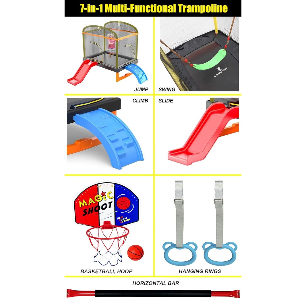 6.5Ft 7-in-1 Rectangle Trampol - Kids Outdoor Swing And Slide 리뷰 및 가격